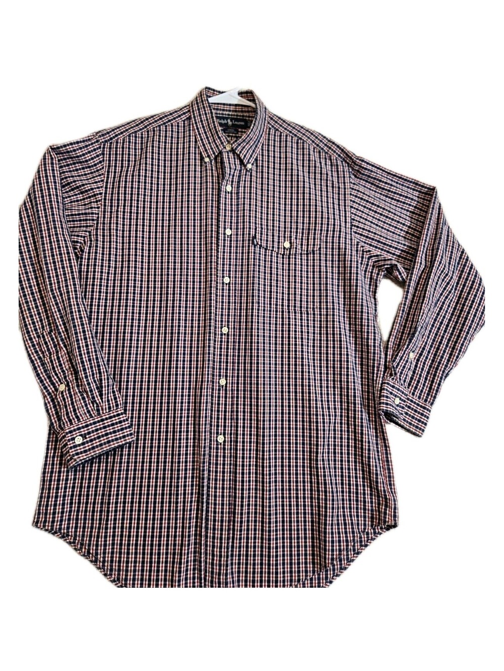 Ralph Lauren Creek Mens 💯 cotton Plaid Red White Blue Sz M Preppy
